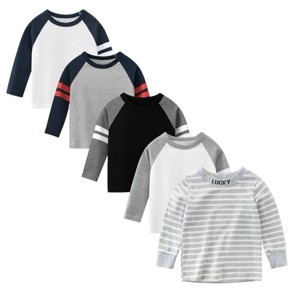 5 Pack Tees Long Sleeve Navy/Grey and Red/Grey and Black/White and Grey/Grey Stripes - 1 of 4