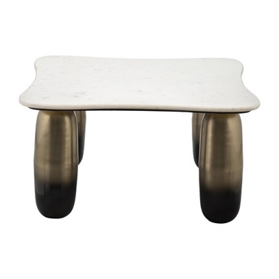 White Marble and Gold Metal Square Coffee Table