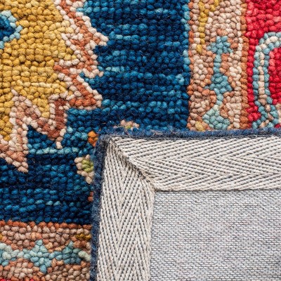 Handmade Tufted Blue Wool Runner with Geometric Design - 27"x11"