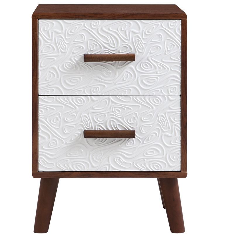 Square End Table Adorned with Embossed Patterns for Living Room, Brown+White - ModernLuxe, 5 of 10