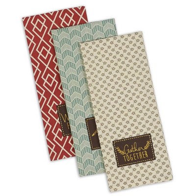 3pk Assorted Rustic Fall Embellished Dishtowels - Design Imports