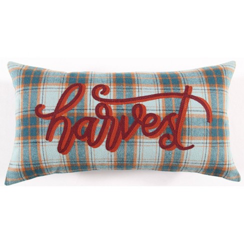 14"x26" Oversized 'Harvest' Lumbar Throw Pillow Red - Rizzy Home: Fall Indoor Decor, Woven Plaid - image 1 of 3