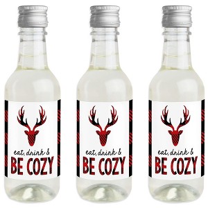 Big Dot of Happiness Prancing Plaid - Mini Wine and Champagne Bottle Label Stickers - Reindeer Holiday and Christmas Party Favor Gift - Set of 16 - 1 of 4