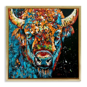 Stupell Industries Modern Bison with Paint Splatter Floating Frame Canvas Art, Gold, 25" x 25" - 1 of 4