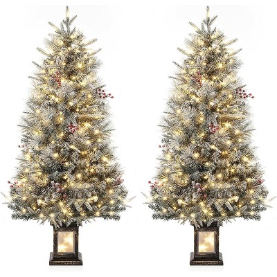 Artificial Christmas Tree Tabletop, Potted Christmas Tree with Berry Clusters, AC Plug in, for Front Door, Porch