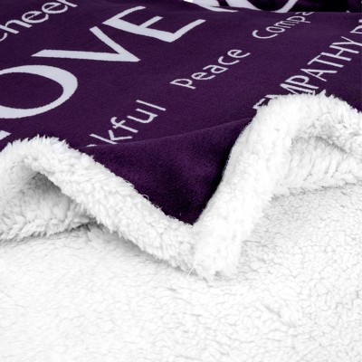 Purple Reversible Sherpa Fleece Healing Thoughts Blanket