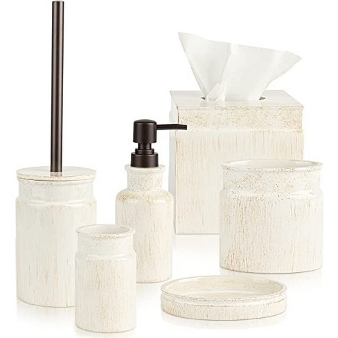 Creative Scents Silver Bathroom Accessories Set - Mosaic Glass 6 Piece Bathroom Set Includes: Toilet Brush and Holder Set, Tissue Box Cover, Toothbrus