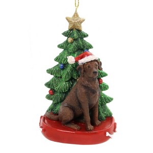 Kurt Adler 4.0 Inch Dog With Tree Ornament Gold Star Tree Ornaments - 1 of 3