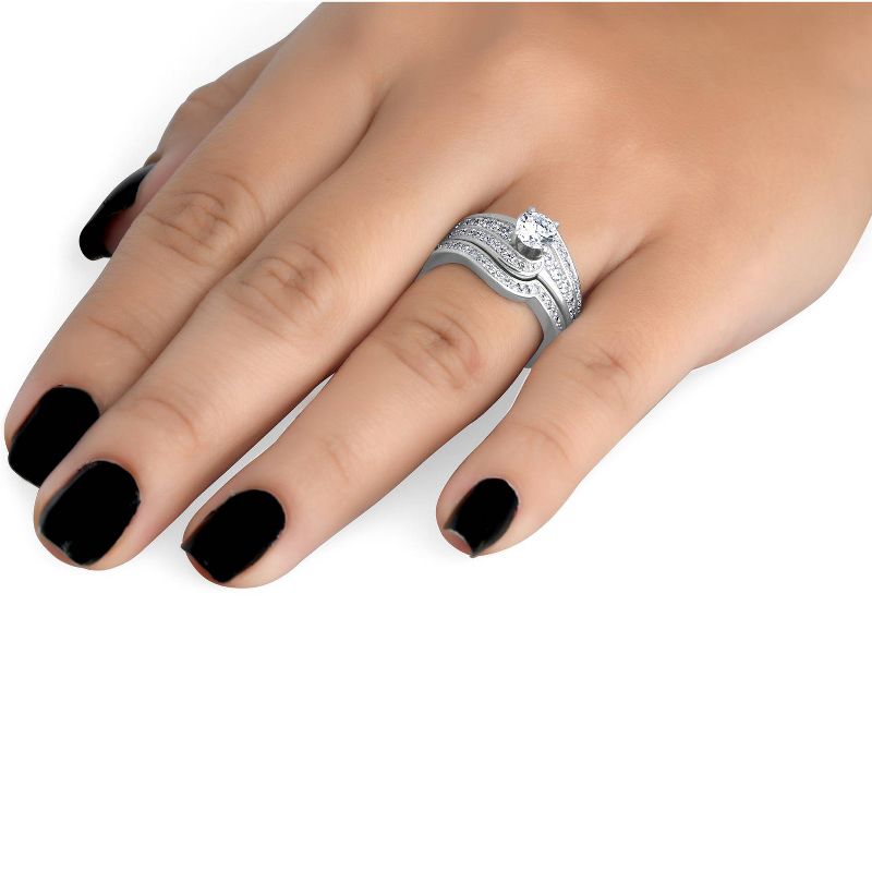 Pompeii3 1 ct Diamond Round Solitaire Engagement Ring Wedding Band Set 14k White Gold Set, 3 of 5