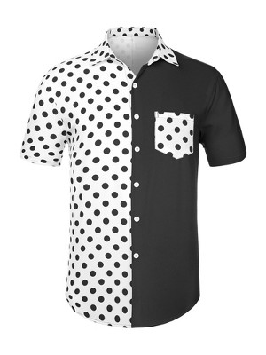 Lars Amadeus Men's Summer Polka Dots Short Sleeves Button Down Patchwork Shirt