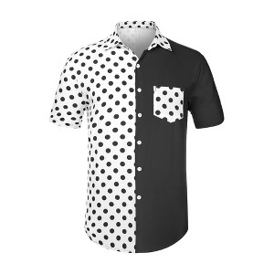 Lars Amadeus Men's Summer Polka Dots Short Sleeves Button Down Patchwork Shirt - 1 of 4