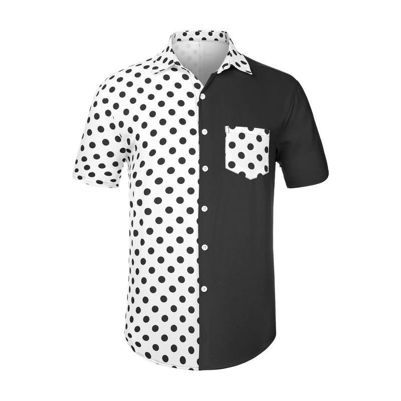 Lars Amadeus Men's Summer Polka Dots Short Sleeves Button Down Patchwork Beach Shirt, 1 of 7