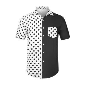 Lars Amadeus Men's Summer Polka Dots Short Sleeves Button Down Patchwork Beach Shirt