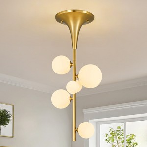 POWLIG Modern 6-Light Gold Pendant Light with White Glass Shades, 12.59 Inch, Pair with G9 bulbs - 1 of 4