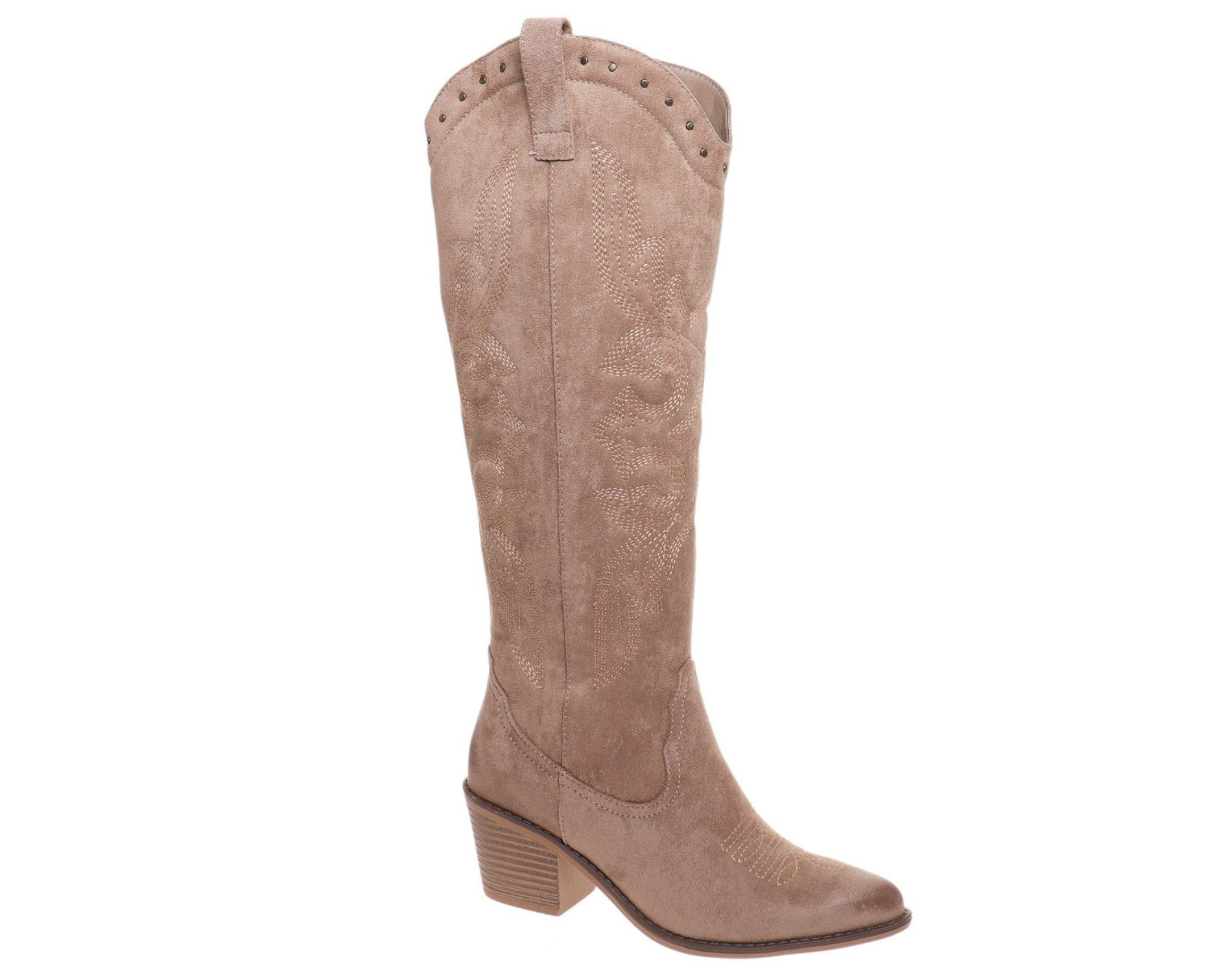 Pierre Dumas Womens Whitney-6 Studded Pull On Western Tall Boots, Taupe