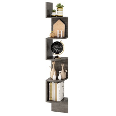 Tangkula 5-Tier Corner Shelf Wall Mount Floating Corner Bookshelf Industrial Corner Ladder Shelf