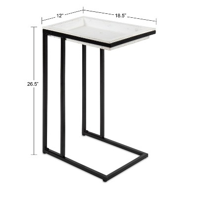 Lockridge Modern Industrial White Wood and Metal C-Table with Storage