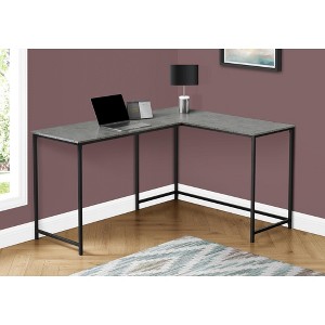 Vynxaria Computer Desk, Home Office, Corner, 58"l, L Shape, Work, Laptop, Grey Laminate, Black Metal, Contemporary, Modern - 1 of 4