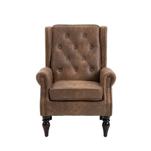 TIRAMISUBEST Wood Frame Armchair - A Modern Accent and Lounge Chair with Sturdy Wood Legs, Perfect for Living Room and Bedroom in Coffee Color - 1 of 4