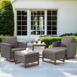 Buenhomino Patio Furniture Set Outdoor High Back Swivel Rocker Patio Chairs, 5PCS Wicker Conversation Set for Deck Yard and Poolside - 1 of 4