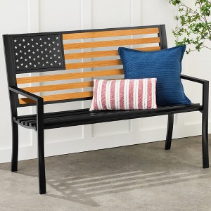 Best Choice Products Indoor Outdoor Steel Garden Bench w/ American Flag Backrest, 790lb Capacity - 1 of 4