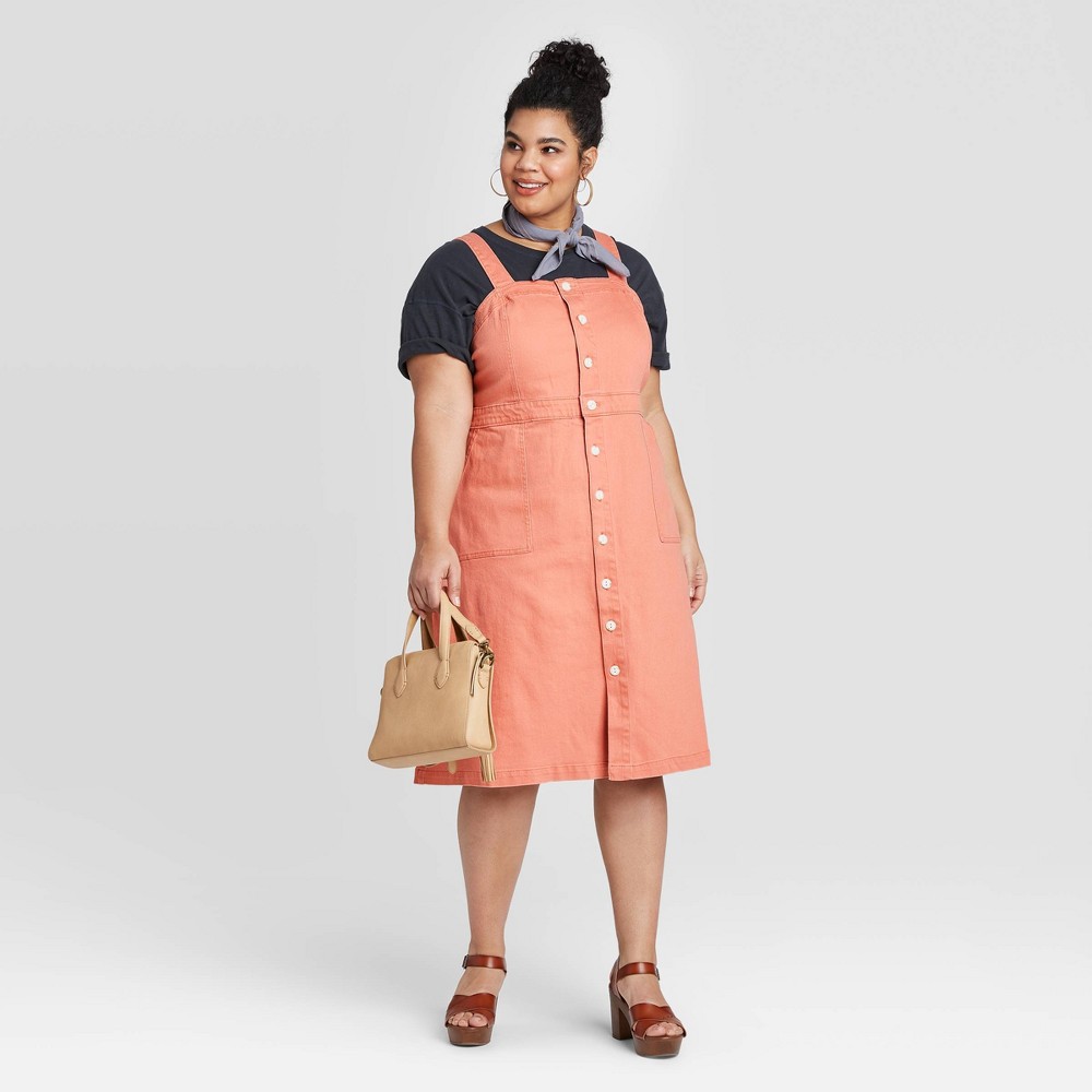 Women's Plus Size Sleeveless Square Neck Utility Button-Front Dress - Universal Thread Orange 20W was $29.99 now $20.99 (30.0% off)