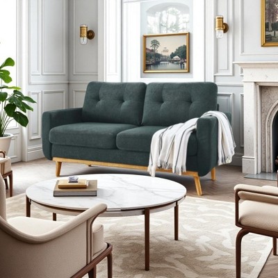 JUJABU 67.7'' Mid-Century Modern Tufted Loveseat Sofa with Wood Legs – Upholstered Fabric