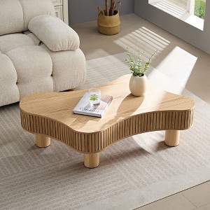 42.52" Modern Irregular Wooden Drum Coffee Table, Sturdy Pedestal, MDF Top for Living Room & Bedroom - 1 of 4