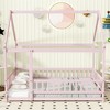 COWLOWN Full Size House Floor Bed with Roof & Safety Guardrails, Wooden Bed for Kids and Toddlers - 3 of 4