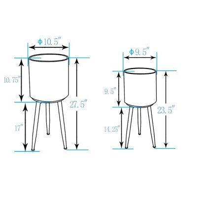 Distressed White and Bronze Dimpled Metal Planter Set with Tripod Stand