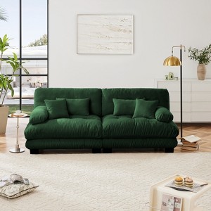Aukfa Oversized  Sofa ,Chenille Comfy Cloud Couch with 2 Lumbar Pillows 2 Throw Pillows for Living Room,Green - 1 of 4