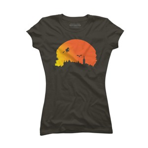 Junior's Design By Humans Halloween witch silhouette By InfaredDesigns T-Shirt - 1 of 3