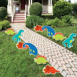 Big Dot of Happiness Roar Dinosaur - T-Rex Triceratops Stegosaurus & Brontosaurus Lawn Decor - Outdoor Baby Shower or Birthday Party Yard Decor -10 Pc - 1 of 4