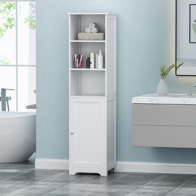 TiramisuBest Bathroom Storage Cabinet with 2 Doors & 3 Open Shelves, Compact Linen Tower Organizer, White Faux Wood, 63" Tall