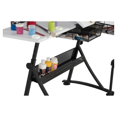Adjustable White Metal Drafting Table with Storage Drawers