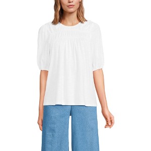 Lands' End Women's Smocked Crew Puff Sleeve Top - 1 of 3