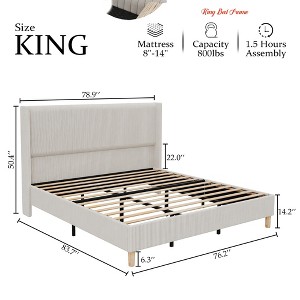 Full/King Bed Frame, Corduroy Bed Frame w/ Vertical Channel Tufted Wingback Headboard, Sturdy Wooden Slats Support - 1 of 4