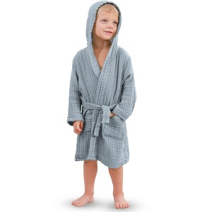 Muslin Bath Robe for Kids 100% Cotton, 4-Layer Absorbent Muslin Fabric By Comfy Cubs - 1 of 4