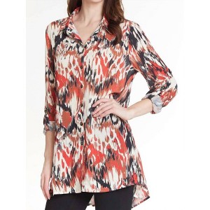 Women's Roll Tab Cuffed Hi-Lo Shirt - Multiples - 1 of 3