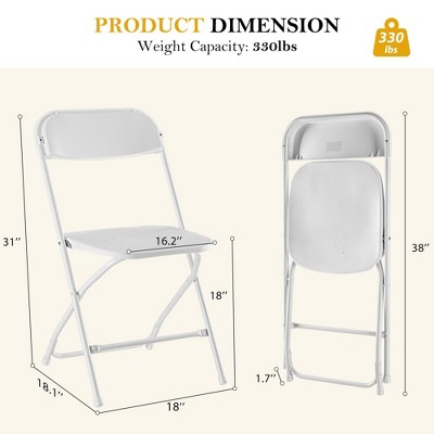 Set of 4 White Plastic and Steel Folding Chairs