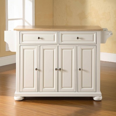 Alexandria Natural Wood Top White Kitchen Island with Storage