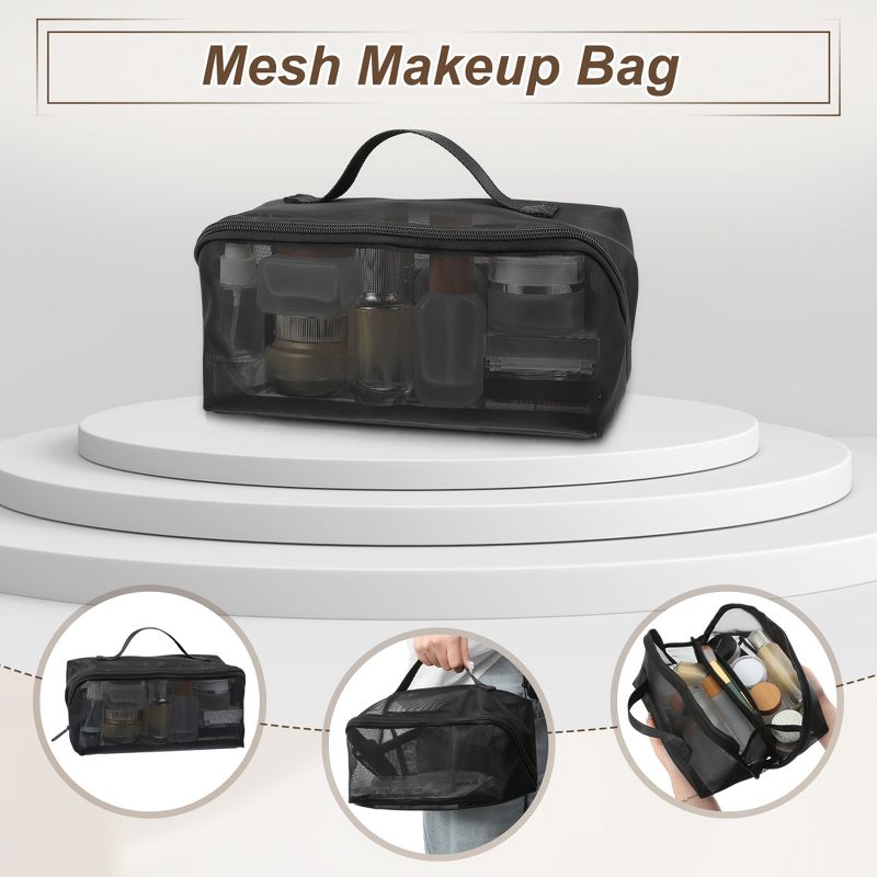 Unique Bargains Nylon Mesh Clear Makeup Bags Black, 2 of 7