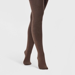 Women s Flat Knit Fleece Lined Tights A New Day Brown Heather L xl Target