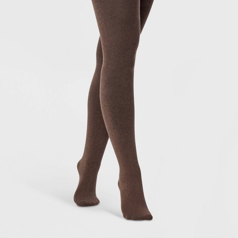 Women's Flat Knit Fleece Lined Tights - A New Day™ Brown Heather M/L