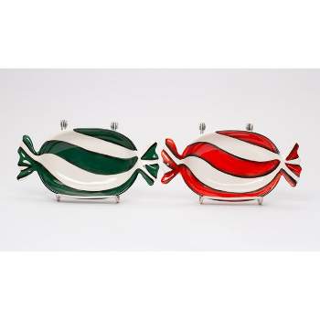 Kevins Gift Shoppe Set of 2 Ceramic Peppermint Candy Dishes - Red And Green