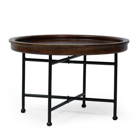 Nashua Modern Industrial Handcrafted Mango Wood Tray Top Coffee Table Walnut Brown Black Christopher Knight Home Target