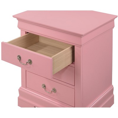 Louis Philippe Chic Pink 3-Drawer Nightstand with English Dovetail