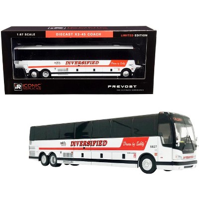 Prevost X3-45 Coach Bus "Calgary" Canada "Diversified Transportation" White w/Stripes 1/87 (HO) Diecast Model by Iconic Replicas