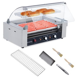 Commercial 18 Hot Dog 7 Roller Grill Cooker Machines 1050W With Cover & Shelf - 1 of 4