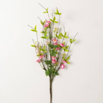 Sullivans Artificial Pink Blossom And Leaf Spray 32"H